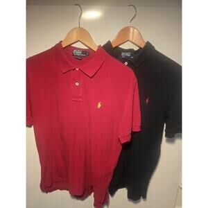 LOT OF 2 Polo Ralph Lauren Polo Shirt Men Large Black and Red Short Sleeve Pony
